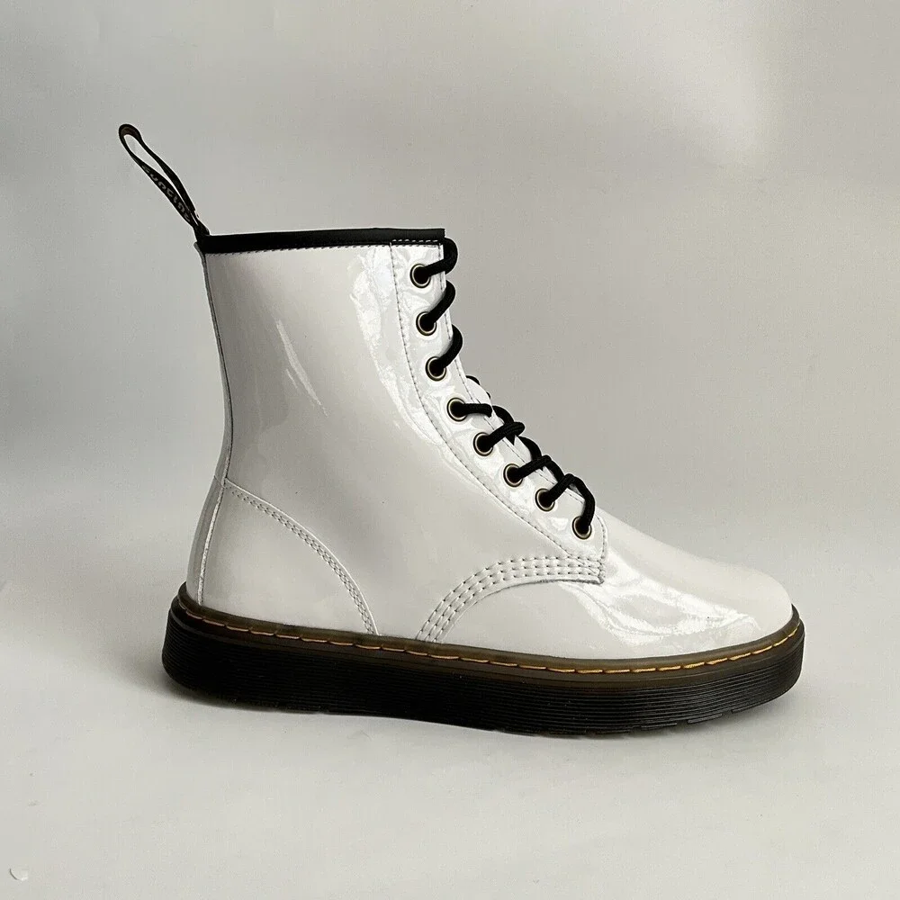 Dr. Martens Zavala Patent Leather 8-Eye Boots White 9